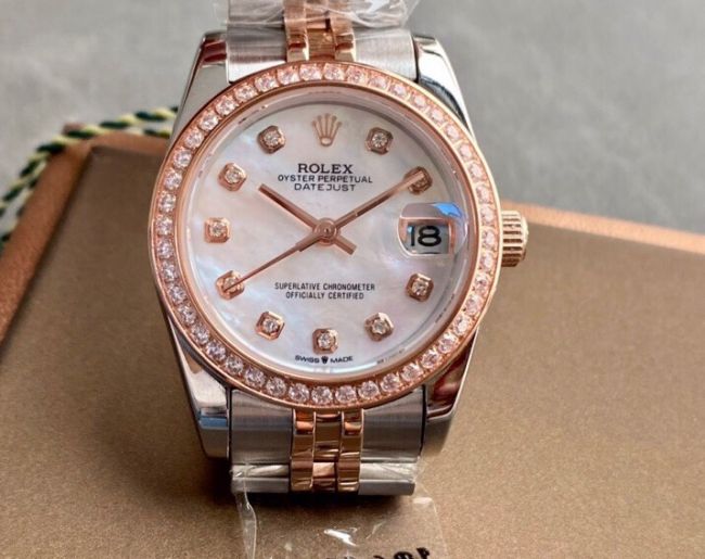 ロレックスコピー・デイトジャスト（DATEJUST）31mm 279383RBR“シェルダイヤル＋ローズゴールド＆ダイヤモンドベゼル＋ステンレススチール＆ローズゴールドブレスレット” レディース専用モデル