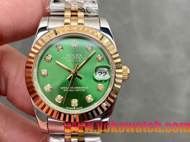 ロレックスコピー・デイトジャスト（DATEJUST）31mm 279173“グリーンダイヤル＋ゴールドベゼル＋ステンレススチール＆ゴールドブレスレット” レディース専用モデル