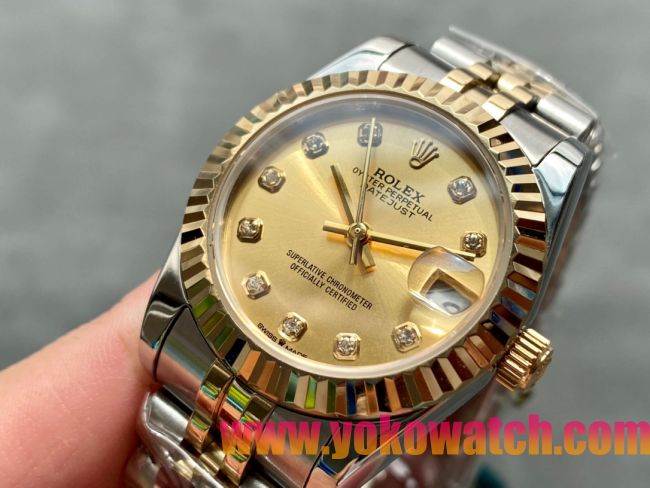 ロレックスコピー・デイトジャスト（DATEJUST）31mm 279173“ゴールドダイヤル＋ゴールドベゼル＋ステンレススチール＆ゴールドブレスレット” レディース専用モデル