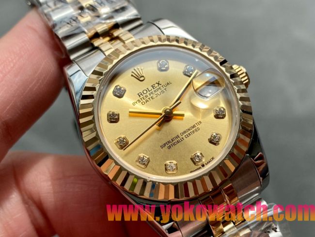 ロレックスコピー・デイトジャスト（DATEJUST）31mm 279173“ゴールドダイヤル＋ゴールドベゼル＋ステンレススチール＆ゴールドブレスレット” レディース専用モデル