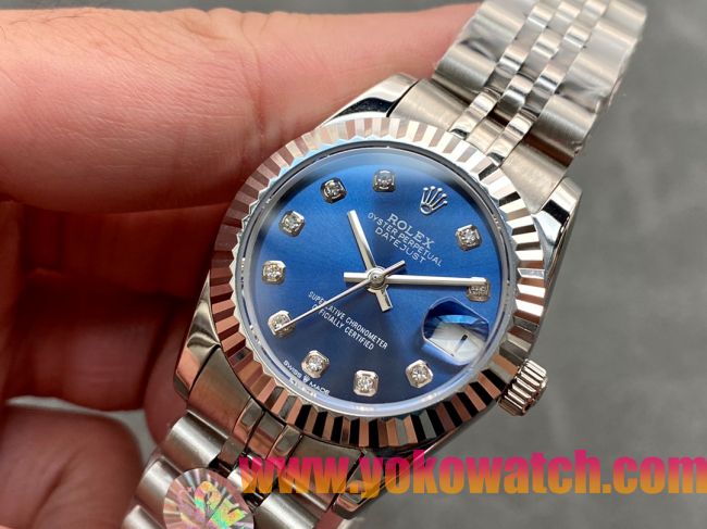 ロレックスコピー・デイトジャスト（DATEJUST）31mm 279160“ブルーダイヤル＋ダイヤモンドインデックス＋ステンレススチール＆ローズゴールドブレスレット” レディース専用モデル