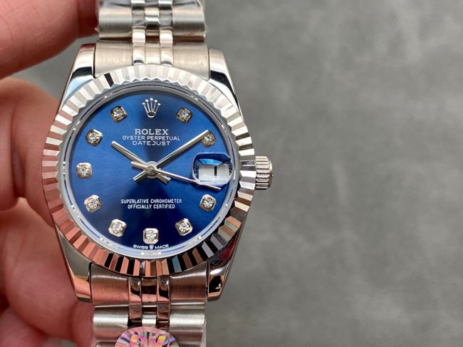 ロレックスコピー・デイトジャスト（DATEJUST）31mm 279160“ブルーダイヤル＋ダイヤモンドインデックス＋ステンレススチール＆ローズゴールドブレスレット” レディース専用モデル
