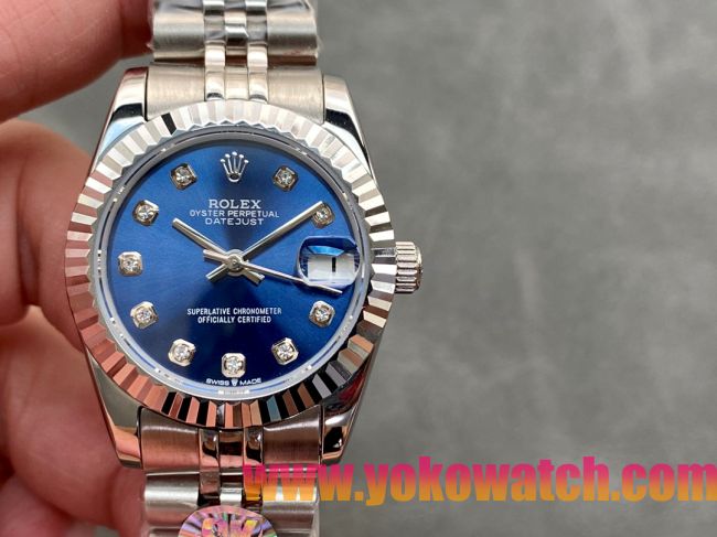 ロレックスコピー・デイトジャスト（DATEJUST）31mm 279160“ブルーダイヤル＋ダイヤモンドインデックス＋ステンレススチール＆ローズゴールドブレスレット” レディース専用モデル