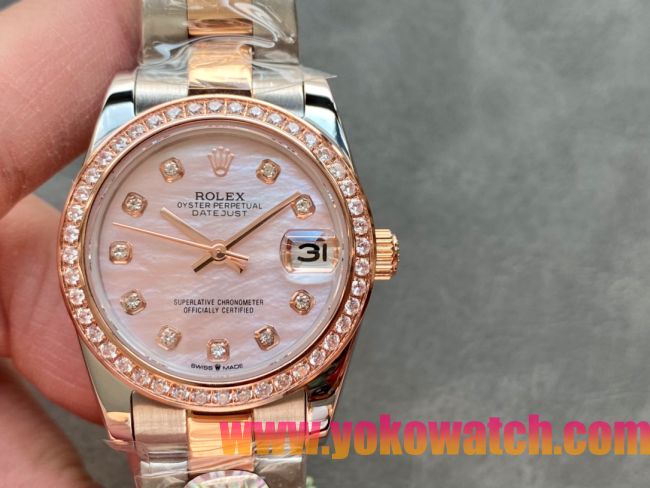 ロレックスコピー・デイトジャスト（DATEJUST）31mm 279160R“ダイヤモンドベゼル＋パールダイヤル＋ステンレススチール＆ローズゴールドブレスレット” レディース専用モデル