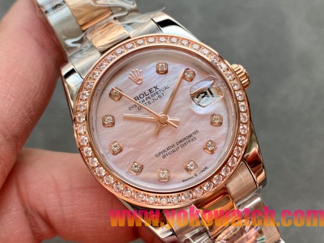 ロレックスコピー・デイトジャスト（DATEJUST）31mm 279160R“ダイヤモンドベゼル＋パールダイヤル＋ステンレススチール＆ローズゴールドブレスレット” レディース専用モデル