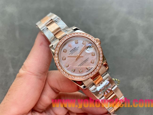 ロレックスコピー・デイトジャスト（DATEJUST）31mm 279160R“ダイヤモンドベゼル＋パールダイヤル＋ステンレススチール＆ローズゴールドブレスレット” レディース専用モデル