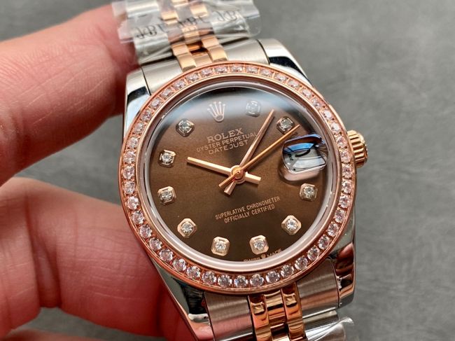 ロレックスコピー・デイトジャスト（DATEJUST）31mm 279160R“ダイヤモンドベゼル＋ブラウンダイヤル＋ステンレススチール＆ローズゴールドブレスレット” レディース専用モデル