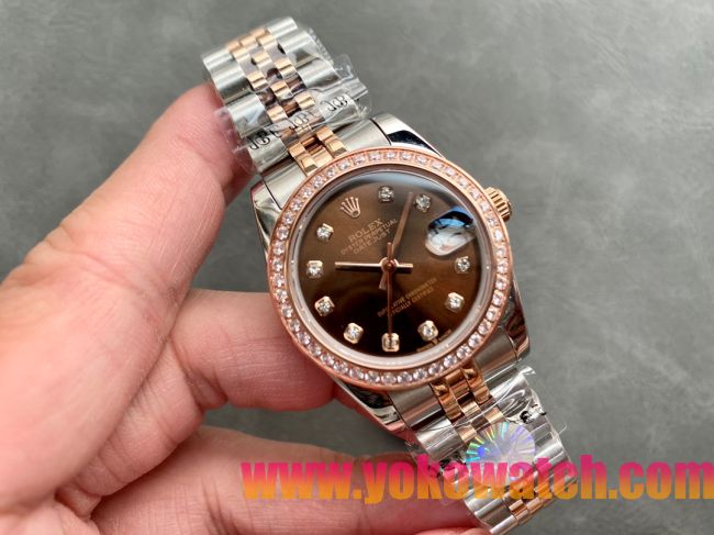 ロレックスコピー・デイトジャスト（DATEJUST）31mm 279160R“ダイヤモンドベゼル＋ブラウンダイヤル＋ステンレススチール＆ローズゴールドブレスレット” レディース専用モデル