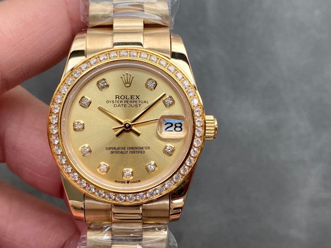 ロレックスコピー・デイトジャスト（DATEJUST）31mm 279138R“ダイヤモンドベゼル＋ゴールドダイヤル＋ゴールドブレスレット” レディース専用モデル