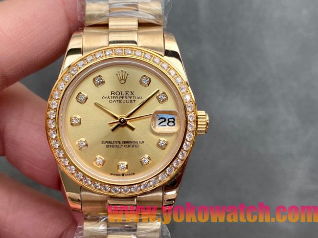 ロレックスコピー・デイトジャスト（DATEJUST）31mm 279138R“ダイヤモンドベゼル＋ゴールドダイヤル＋ゴールドブレスレット” レディース専用モデル