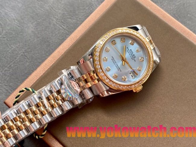 ロレックスコピー・デイトジャスト（DATEJUST）31mm 279138R“ダイヤモンドベゼル＋ホワイトダイヤル＋ステンレススチール＆イエローゴールドブレスレット” レディース専用モデル