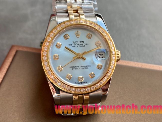 ロレックスコピー・デイトジャスト（DATEJUST）31mm 279138R“ダイヤモンドベゼル＋ホワイトダイヤル＋ステンレススチール＆イエローゴールドブレスレット” レディース専用モデル