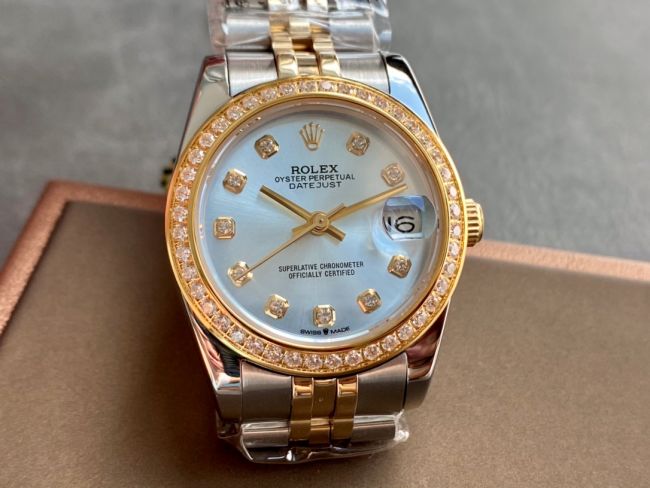ロレックスコピー・デイトジャスト（DATEJUST）31mm 279138R“ダイヤモンドベゼル＋ホワイトダイヤル＋ステンレススチール＆イエローゴールドブレスレット” レディース専用モデル