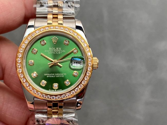 ロレックスコピー・デイトジャスト（DATEJUST）31mm 279138R“ダイヤモンドベゼル＋グリーンダイヤル＋ステンレススチール＆イエローゴールドブレスレット” レディース専用モデル