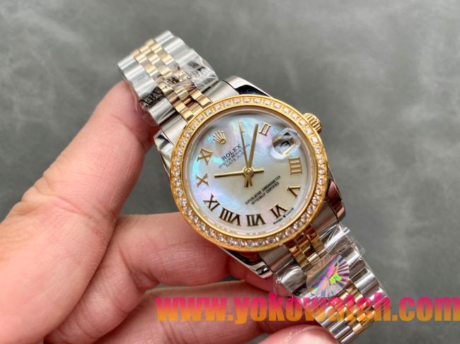 ロレックスコピー・デイトジャスト（DATEJUST）31mm 279138R“ダイヤモンドベゼル＋パールダイヤル＋ローマ字インデックス＋ステンレススチール＆イエローゴールドブレスレット” レディース専用モデル
