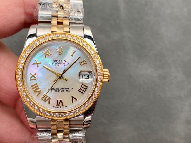 ロレックスコピー・デイトジャスト（DATEJUST）31mm 279138R“ダイヤモンドベゼル＋パールダイヤル＋ローマ字インデックス＋ステンレススチール＆イエローゴールドブレスレット” レディース専用モデル