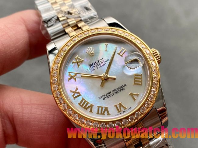 ロレックスコピー・デイトジャスト（DATEJUST）31mm 279138R“ダイヤモンドベゼル＋パールダイヤル＋ローマ字インデックス＋ステンレススチール＆イエローゴールドブレスレット” レディース専用モデル