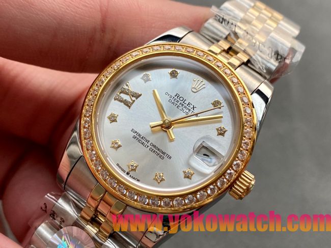 ロレックスコピー・デイトジャスト（DATEJUST）31mm 279138R“ダイヤモンドベゼル＋スターダイヤル＋ダイヤモンドインデックス＋ステンレススチール＆イエローゴールドブレスレット” レディース専用モデル