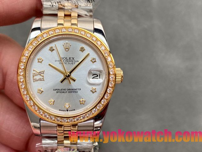 ロレックスコピー・デイトジャスト（DATEJUST）31mm 279138R“ダイヤモンドベゼル＋スターダイヤル＋ダイヤモンドインデックス＋ステンレススチール＆イエローゴールドブレスレット” レディース専用モデル