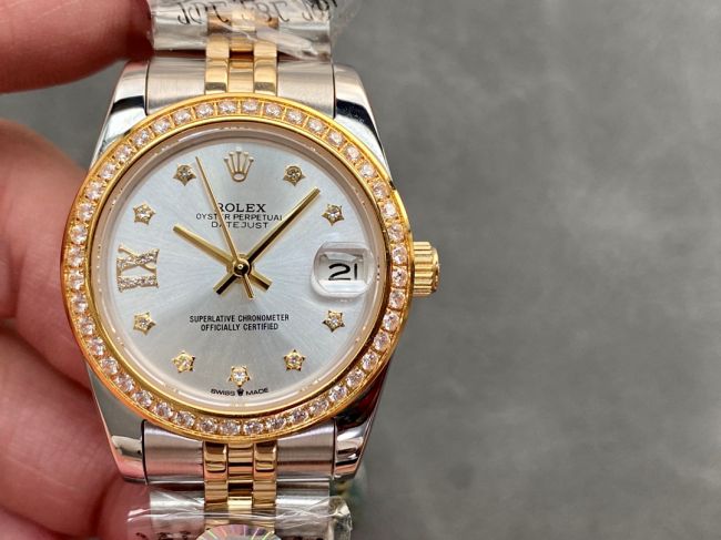 ロレックスコピー・デイトジャスト（DATEJUST）31mm 279138R“ダイヤモンドベゼル＋スターダイヤル＋ダイヤモンドインデックス＋ステンレススチール＆イエローゴールドブレスレット” レディース専用モデル