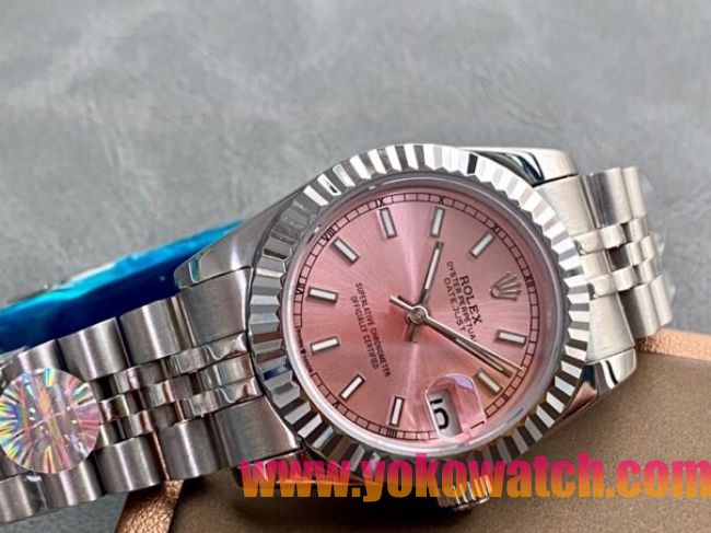 ロレックスコピー・デイトジャスト（DATEJUST）31mm 279138R“三角坑紋ベゼル＋ピンクダイヤル＋ステンレススチール＆イエローゴールドブレスレット” レディース専用モデル