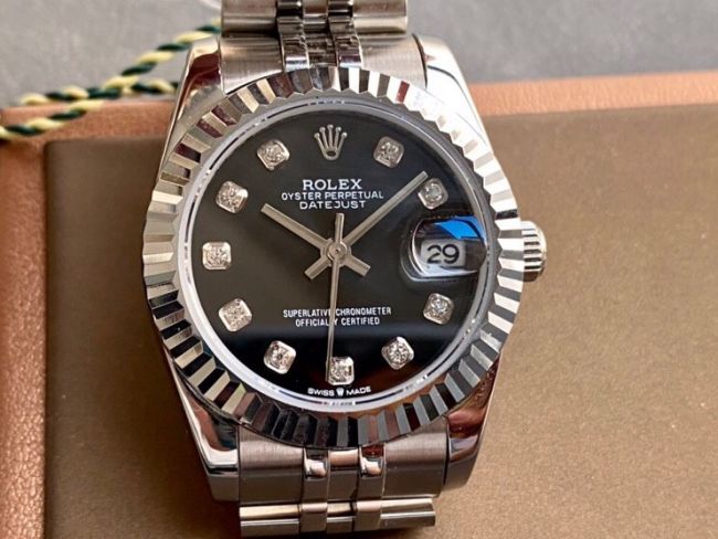 ロレックスコピー・デイトジャスト（DATEJUST）31mm 279160“三角坑紋ベゼル＋ダイヤモンドインデックス＋ブラックダイヤル＋ステンレススチールブレスレット” レディース専用モデル