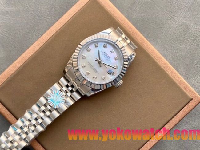 ロレックスコピー・デイトジャスト（DATEJUST）31mm 279160R“三角坑紋ベゼル＋ダイヤモンドインデックス＋真珠貝ダイヤル＋ステンレススチールブレスレット” レディース専用モデル