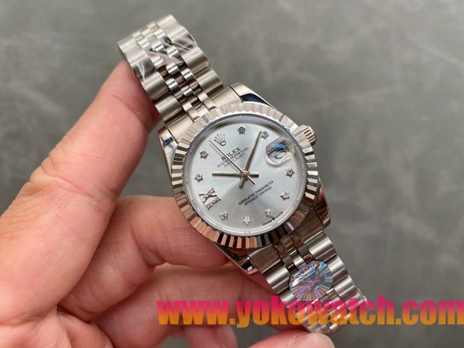 ロレックスコピー・デイトジャスト（DATEJUST）31mm 279160R“全ステンレススチール仕様＋三角坑紋ベゼル＋ダイヤモンドインデックス＋シルバーダイヤル” レディース専用モデル