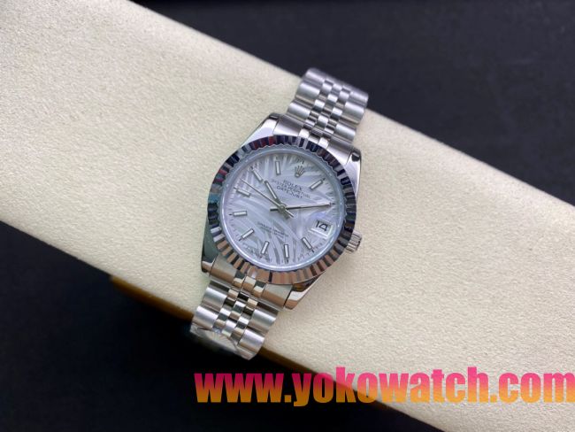 ロレックスコピー・デイトジャスト（DATEJUST）31mm 279160R“全ステンレススチール仕様＋三角坑紋ベゼル＋バーインデックス＋アイスウェーブダイヤル” レディース専用モデル