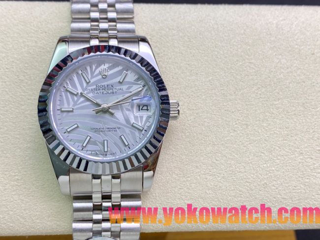 ロレックスコピー・デイトジャスト（DATEJUST）31mm 279160R“全ステンレススチール仕様＋三角坑紋ベゼル＋バーインデックス＋アイスウェーブダイヤル” レディース専用モデル