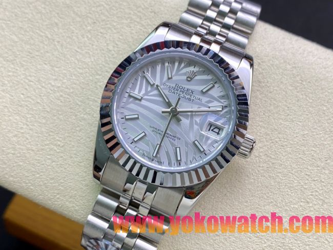ロレックスコピー・デイトジャスト（DATEJUST）31mm 279160R“全ステンレススチール仕様＋三角坑紋ベゼル＋バーインデックス＋アイスウェーブダイヤル” レディース専用モデル