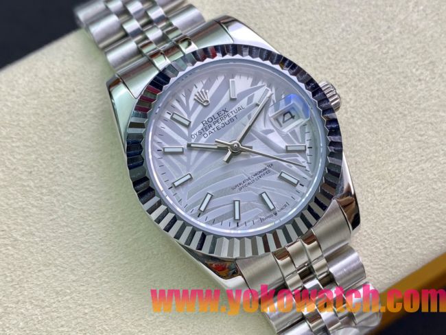 ロレックスコピー・デイトジャスト（DATEJUST）31mm 279160R“全ステンレススチール仕様＋三角坑紋ベゼル＋バーインデックス＋アイスウェーブダイヤル” レディース専用モデル