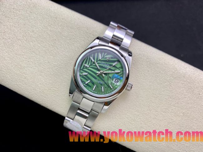 ロレックスコピー・デイトジャスト（DATEJUST）31mm 279160R“全ステンレススチール仕様＋フラットベゼル＋バーインデックス＋グリーンパームダイヤル” レディース専用モデル