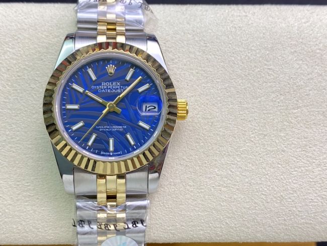 ロレックスコピー・デイトジャスト（DATEJUST）31mm 279160R“イエローゴールドベゼル＋ブルーパームダイヤル” レディース専用モデル