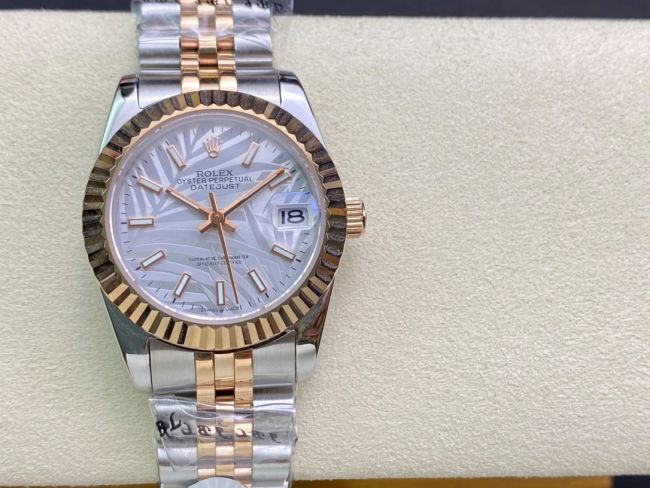 ロレックスコピー・デイトジャスト（DATEJUST）31mm 279160R“イエローゴールドベゼル＋ホワイトパームダイヤル” レディース専用モデル