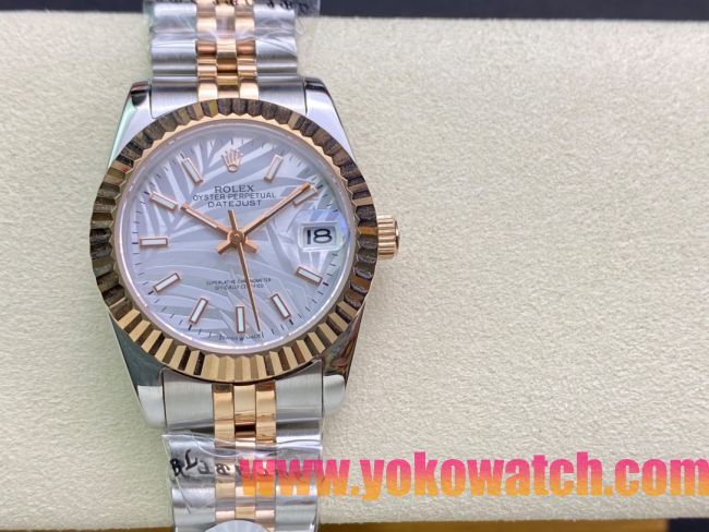 ロレックスコピー・デイトジャスト（DATEJUST）31mm 279160R“イエローゴールドベゼル＋ホワイトパームダイヤル” レディース専用モデル