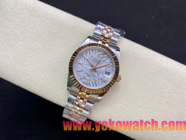 ロレックスコピー・デイトジャスト（DATEJUST）31mm 279160R“イエローゴールドベゼル＋ホワイトパームダイヤル” レディース専用モデル