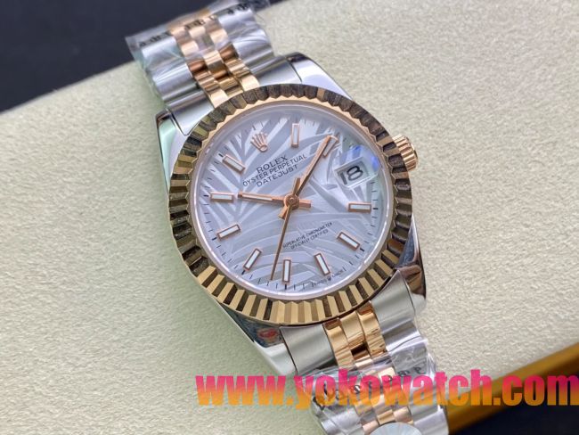ロレックスコピー・デイトジャスト（DATEJUST）31mm 279160R“イエローゴールドベゼル＋ホワイトパームダイヤル” レディース専用モデル