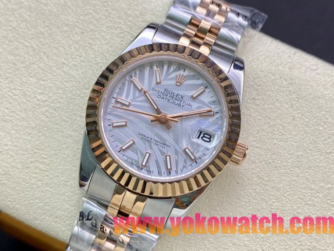 ロレックスコピー・デイトジャスト（DATEJUST）31mm 279160R“イエローゴールドベゼル＋ホワイトパームダイヤル” レディース専用モデル