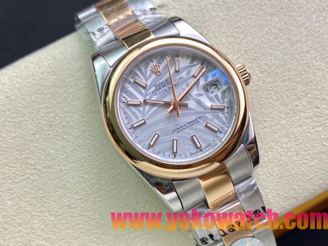ロレックスコピー・デイトジャスト（DATEJUST）31mm 279160R“ローズゴールドベゼル＋ホワイトパームダイヤル” レディース専用モデル
