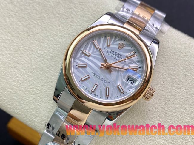 ロレックスコピー・デイトジャスト（DATEJUST）31mm 279160R“ローズゴールドベゼル＋ホワイトパームダイヤル” レディース専用モデル
