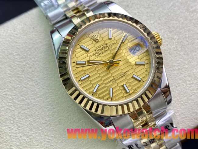 ロレックスコピー・デイトジャスト（DATEJUST）31mm 279160R“イエローゴールドベゼル＋イエローハニカムダイヤル” レディース専用モデル