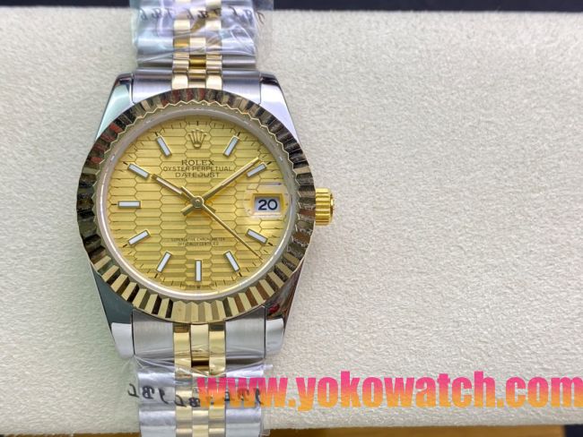 ロレックスコピー・デイトジャスト（DATEJUST）31mm 279160R“イエローゴールドベゼル＋イエローハニカムダイヤル” レディース専用モデル