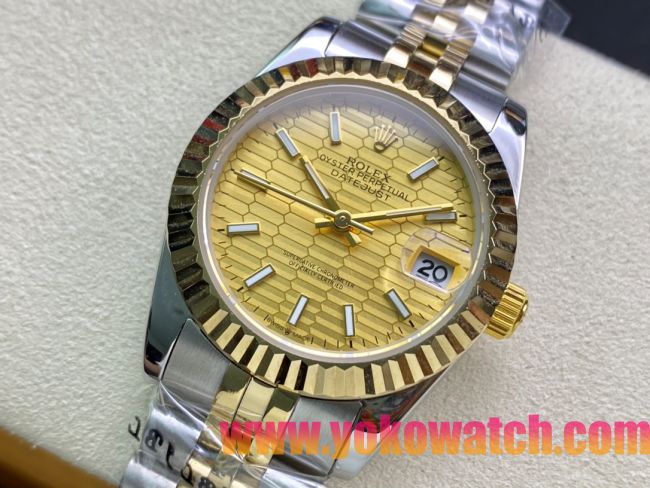 ロレックスコピー・デイトジャスト（DATEJUST）31mm 279160R“イエローゴールドベゼル＋イエローハニカムダイヤル” レディース専用モデル
