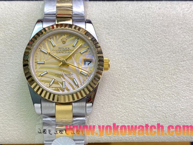 ロレックスコピー・デイトジャスト（DATEJUST）31mm 279160R“イエローゴールドベゼル＋イエローパームダイヤル” レディース専用モデル
