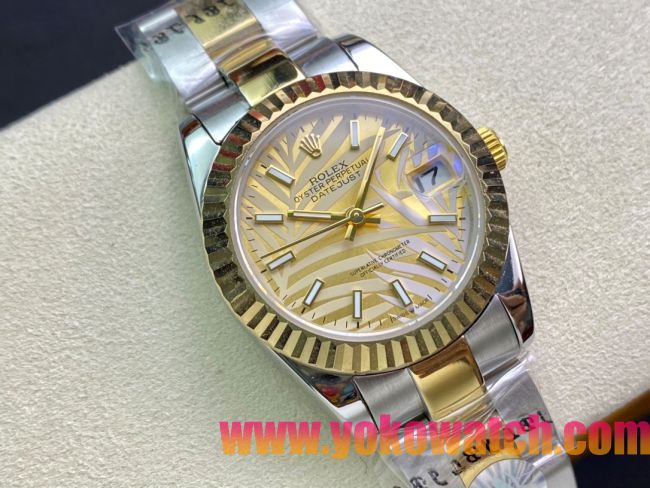 ロレックスコピー・デイトジャスト（DATEJUST）31mm 279160R“イエローゴールドベゼル＋イエローパームダイヤル” レディース専用モデル