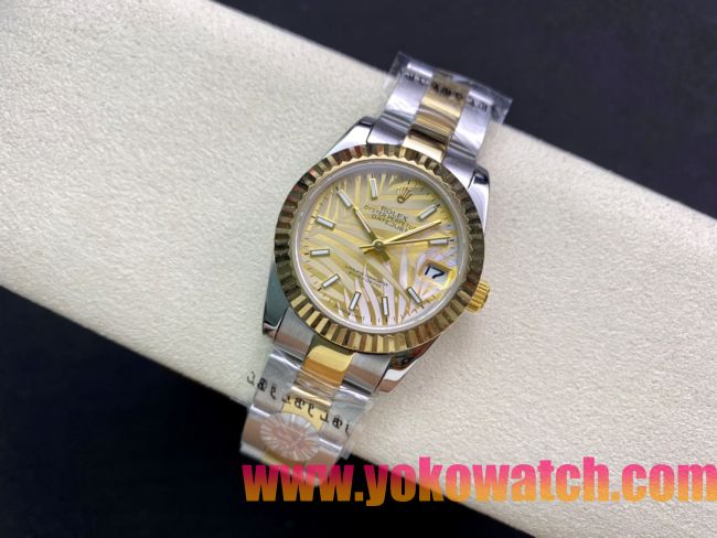 ロレックスコピー・デイトジャスト（DATEJUST）31mm 279160R“イエローゴールドベゼル＋イエローパームダイヤル” レディース専用モデル