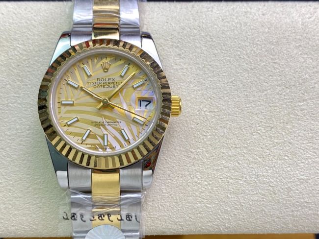 ロレックスコピー・デイトジャスト（DATEJUST）31mm 279160R“イエローゴールドベゼル＋イエローパームダイヤル” レディース専用モデル