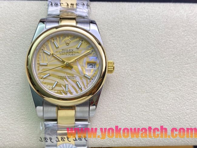 ロレックスコピー・デイトジャスト（DATEJUST）31mm 279160R“イエローゴールドベゼル＋イエローパームダイヤル” レディース専用モデル