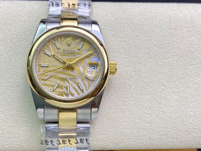 ロレックスコピー・デイトジャスト（DATEJUST）31mm 279160R“イエローゴールドベゼル＋イエローパームダイヤル” レディース専用モデル